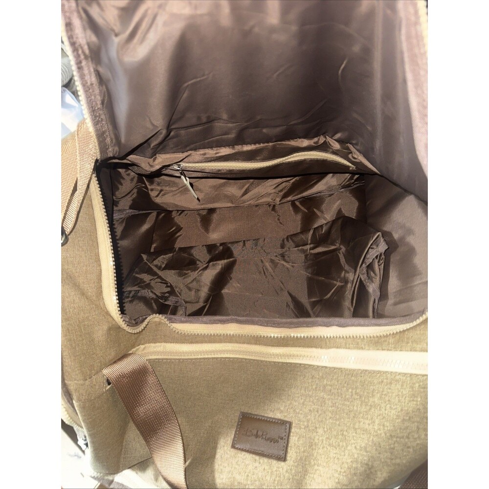 Bella Russo 20" Duffle Tote Weekend Bag TAN/BROWN Canvas Slight Tear By Zipper - Picture 6 of 6
